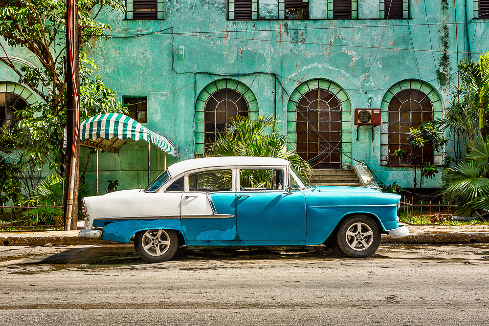 Fotodruck Kuba Auto Chevrolet Blue